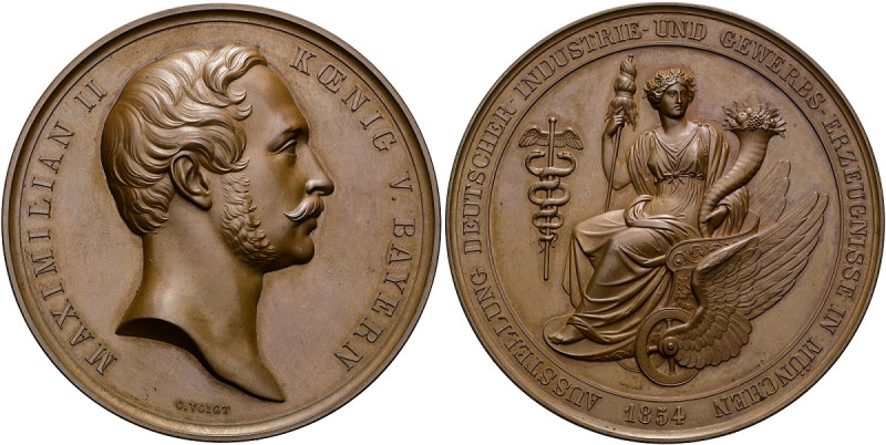 BAYERN. Maximilian II., 1848 - 1864. Bronzemedaille (184.93g). 1854, von C. Voig...