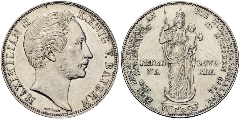 BAYERN. Maximilian II., 1848 - 1864. Doppelgulden (21.20g). 1855, München. Kopf ...