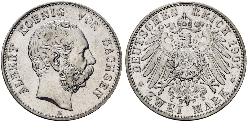REICHSSILBERMÜNZEN. SACHSEN. Albert, 1873 - 1902. 2 Mark (11.10g). 1901 E, Mulde...