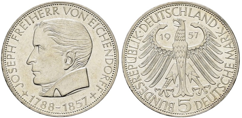 B R D. DM Währung bis 2001. 5 Deutsche Mark (11.20g). 1957 J. Auf den 100. Todes...