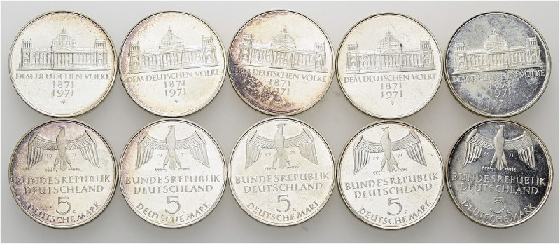 B R D. DM Währung bis 2001. 5 Deutsche Mark 1971 G, Karlsruhe. LOT. Auf den 100....