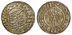 Canute silver Penny, pointed helmet type, straight rod rather than sceptre