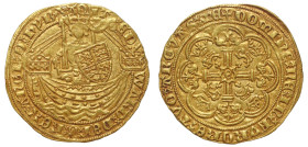 Edward III gold Half-Noble, Treaty period, saltire before ED, no fleurs in spandrels