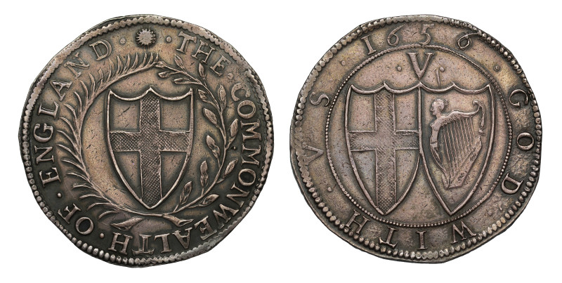 Commonwealth (1649-60), silver Crown, 1656, second 6 of date struck over 4, thin...