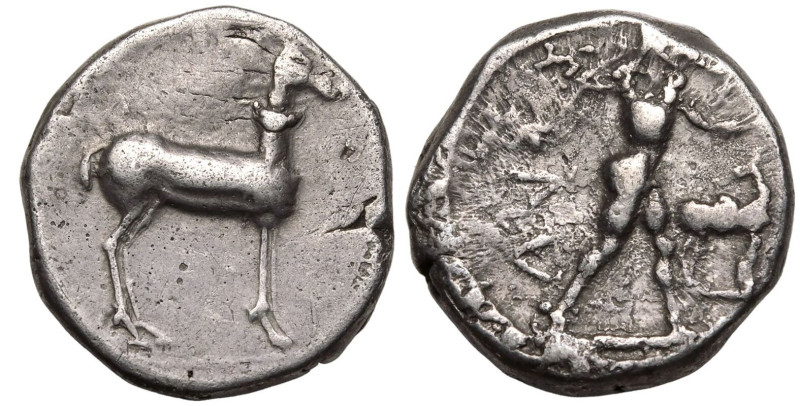MAGNA GRAECIA. BRUTTIUM, KAULONIA. 
Silver Nomos, circa 475-425 BC. 
Obv: Apol...