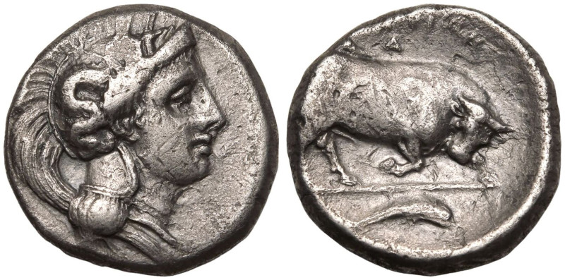 MAGNA GRAECIA. LUCANIA, THOURIOI. 
Silver Nomos, circa 350-300 BC. 
Obv: head ...