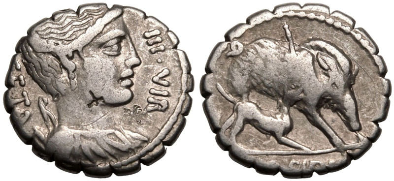 ROMAN REPUBLIC & IMPERATORIAL. C. Hosidius C.f. Geta. 
Silver Serrate Denarius,...