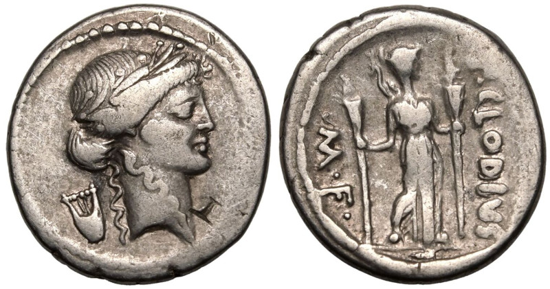 ROMAN REPUBLIC & IMPERATORIAL. P. Clodius M. f. Turrinus. 
Silver Denarius, 42 ...
