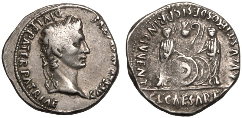 ROMAN EMPIRE. Augustus. 
Silver Denarius, 2 BC - AD 12. Lugdunum. 
Obv: CAESAR...