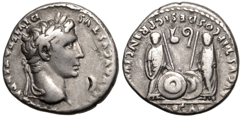 ROMAN EMPIRE. Augustus. 
Silver Denarius, 2 BC - AD 12. Lugdunum. 
Obv: CAESAR...
