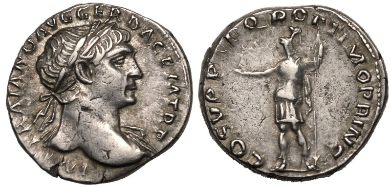 ROMAN EMPIRE. Trajan. 
Silver Denarius, AD 110. Rome. 
Obv: IMP TRAIANO AVG GE...
