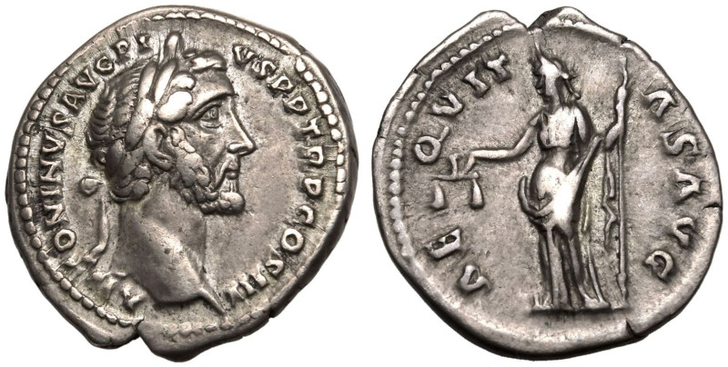 ROMAN EMPIRE. Antoninus Pius. 
Silver Denarius, AD 140-143. Rome. 
Obv: ANTONI...