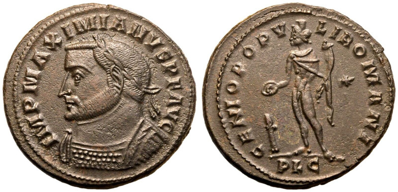 ROMAN EMPIRE. Maximian. 
Billon Nummus, circa AD 303-305. Lugdunum. 
Obv: IMP ...