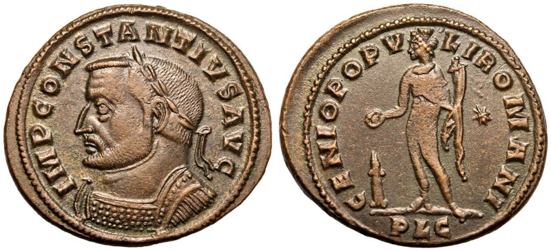 ROMAN EMPIRE. Constantius I. 
Billon Nummus, AD 305-307. Lugdunum. 
Obv: IMP C...