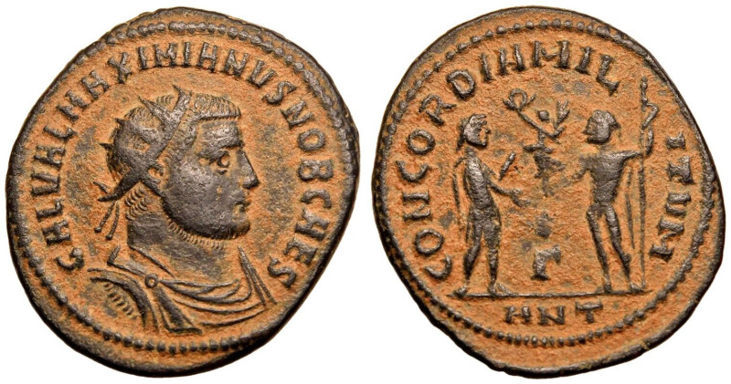 ROMAN EMPIRE. Galerius (Caesar). 
Bronze Radiate, AD 296. Antioch. 
Obv: GAL V...