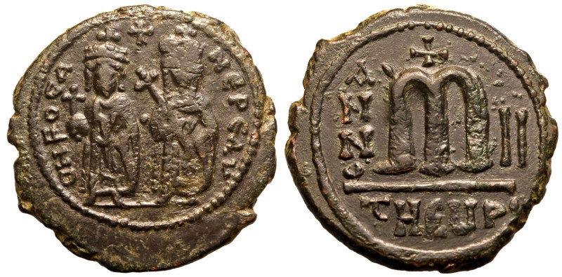 BYZANTINE EMPIRE. Phocas. 
Bronze 40 Nummi, dated RY 2 = AD 603/4. Theoupolis (...