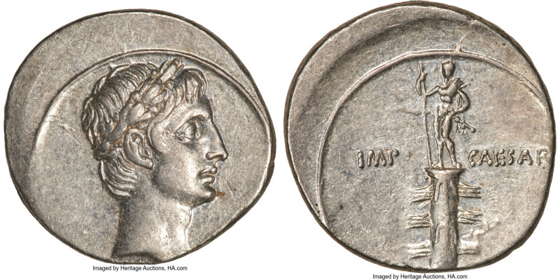 Octavian, as Imperator and Triumvir (43-33 BC). AR denarius (21mm, 3.90 gm, 4h)....