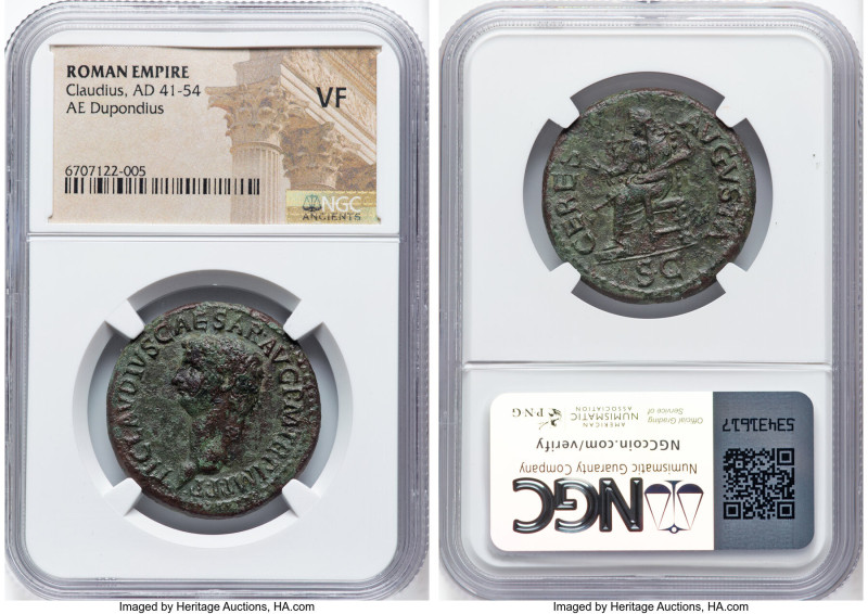 Claudius I (AD 41-54). AE dupondius (30mm, 6h). NGC VF. Rome, AD 41-50. TI CLAVD...