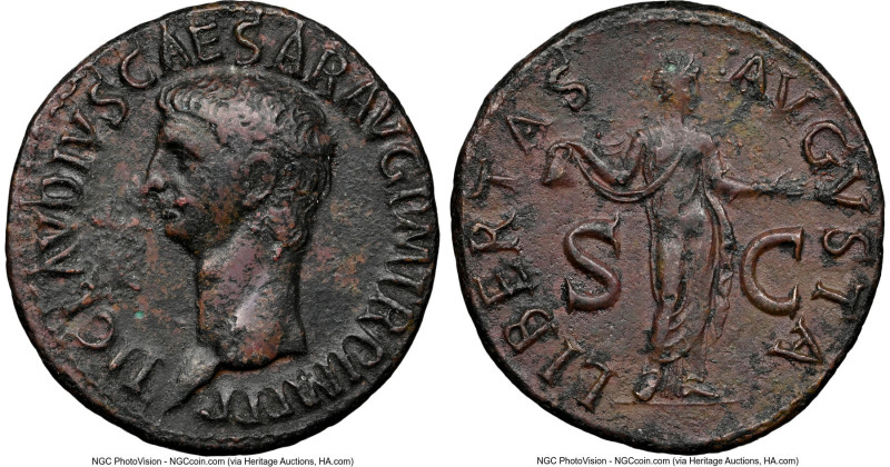 Claudius I (AD 41-54). AE as (30mm, 6h). NGC Choice VF. Rome, ca. AD 50-54. TI C...