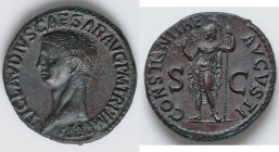 Claudius I (AD 41-54). AE as (29 mm, 10.80 gm, 5h). XF, scratches. Rome, ca. AD 50-54. TI CLAVDIVS CAESAR AVG P M TR P IMP P P, bare head of Claudius ...