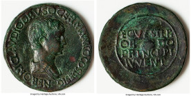 Nero, as Caesar (AD 54-68). AE sestertius (33mm, 20.47 gm, 7h). VF. Rome, ca. AD 50-54. NERONI CLAVDIO DRVSO GERMANICO COS DESIG, bare-headed, draped,...