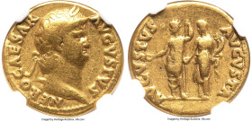 Nero, as Augustus (AD 54-68). AV aureus (18mm, 7.24 gm, 6h). NGC VF 5/5 - 4/5. Rome, ca. AD 64-66. NERO CAESAR-AVGVSTVS, laureate bust of Nero right /...