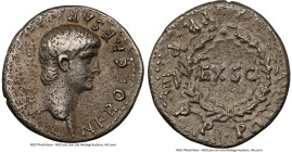 Nero, as Augustus (AD 54-68). AR denarius (18mm, 4h). NGC Choice Fine. Rome, AD 57-58. NERO•CAESAR•AVG•IMP•, bare head of Nero right / PONTIF•MAX•TR•P...