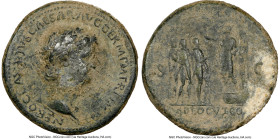 Nero, as Augustus (AD 54-68). AE sestertius (25mm, 29.71 gm, 7h). NGC VF 5/5 - 2/5, scratches. Rome, AD 64. NERO CLAVDIVS CAESAR AVG GERM P M TR P IMP...