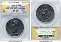 Nero, as Augustus (AD 54-68). AE sestertius (35mm, 6h). ANACS VF 20, corroded. Rome, AD 66. NERO CLAVD CAESAR AVG GER P M TR P IMP P P, laureate head ...