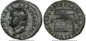 Nero, as Augustus (AD 54-68). AE as (27mm, 10.43 gm, 6h). NGC VF 5/5 - 3/5. Rome, ca. AD 65. NERO CAES-AR AVG GERM IMP, laureate head of Nero left / P...