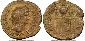 Nero, as Augustus (AD 54-68). AE semis (17mm, 3.10 gm, 6h). NGC Choice VF 5/5 - 2/5, flan flaw. Rome. NERO CAES-AVG IMP, laureate head of Nero right /...