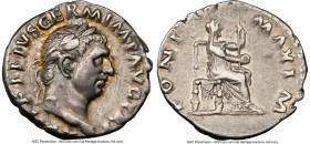 Vitellius (19 April-20 December AD 69). AR denarius (19mm, 3.26 gm, 6h). NGC VF 5/5 - 3/5, brushed. Rome. A VITELLIVS GERM IMP AVG TR P, laureate head...