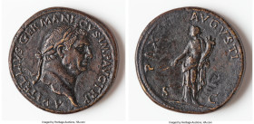 Vitellius (19 April-22 December AD 69). AE sestertius (32mm, 24.10 gm, 6h). Choice VF, tooled. Rome. A VITELLIVS GERMANICVS IMP AVG P M TR P, laureate...