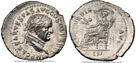 Vespasian (AD 69-79). AR denarius (19mm, 3.30 gm, 5h). NGC AU 5/5 - 4/5. Ephesus, AD 71. IMP CAESAR VESPAS AVG COS III TR P P P, laureate head of Vesp...