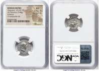 Vespasian (AD 69-79). AR denarius (17mm, 3.48 gm, 7h). NGC AU 4/5 - 3/5. Ephesus, AD 71. IMP CAESAR VESPAS AVG COS III TR P P P, laureate head of Vesp...