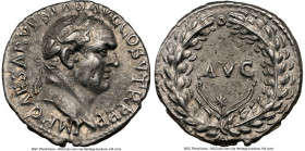 Vespasian (AD 69-79). AR denarius (17mm, 12h). NGC Choice XF, flan flaw. Ephesus, AD 74. IMP CAESAR VESPAS AVG COS V TR P P P, laureate head of Vespas...