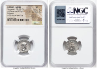 Vespasian (AD 69-79). AR denarius (17mm, 3.53 gm, 11h). NGC XF 5/5 - 5/5. Ephesus, 71 AD. IMP CAESAR VESPAS AVG COS III TR P P P, laureate head of Ves...