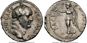 Vespasian (AD 69-79). AR denarius (18mm, 6h). NGC Choice VF. Ephesus, 69-70 AD. IMP CAES-VESPAS AVG, laureate head of Vespasian right / PACI-AVGVSTAE,...