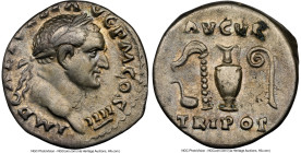 Vespasian (AD 69-79). AR denarius (18mm, 6h). NGC VF, brushed. Rome, AD 72-73. IMP CAES VESP AVG P M COS IIII, laureate head of Vespasian right / AVGV...