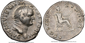 Vespasian (AD 69-79). AR denarius (19mm, 5h). NGC VF, brushed, graffito. Rome, AD 74. IMP CAESAR-VESPASIANVS AVG, laureate head of Vespasian right / P...