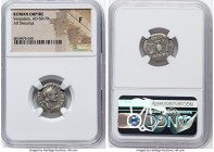 Vespasian (AD 69-79). AR denarius (18mm, 6h). NGC Fine. Rome, AD 72-73. IMP CAES VESP AVG P M COS IIII, laureate head of Vespasian right / AVGVR / TRI...