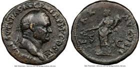 Vespasian (AD 69-79). AE sestertius (32mm, 26.32 gm, 5h). NGC Choice Fine 5/5 - 2/5, smoothing. Rome, AD 71. IMP CAES VESPAS AVG P M TR P P P COS III,...