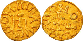 Coin, France, RACIO DOMINI, Triens, LAVDVLFVS Moneyer, EF(40-45), Gold