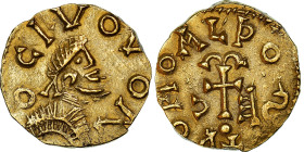 Coin, France, Domoaldo, Triens, 620-675, Neuvy, AU(55-58), Gold