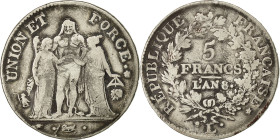 Coin, France, Union et Force, 5 Francs, AN 8, Bayonne, VF(20-25), Silver