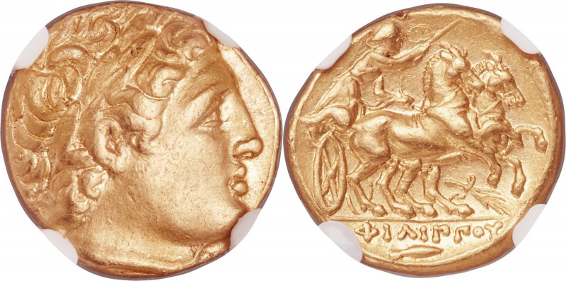 MACEDONIAN KINGDOM. Philip II (359-336 BC). AV stater (17mm, 8.56 gm, 12h). NGC ...