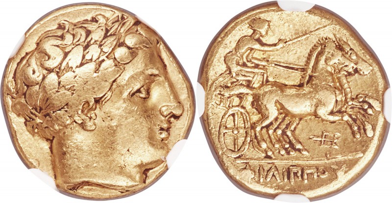 MACEDONIAN KINGDOM. Philip II (359-336 BC). AV stater (17mm, 8.50 gm, 2h). NGC V...