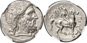 MACEDONIAN KINGDOM. Philip II (359-336 BC). AR tetradrachm (26mm, 14.46 gm, 7h). NGC AU S 5/5 - 4/5, Fine Style. Lifetime or early posthumous issue of...