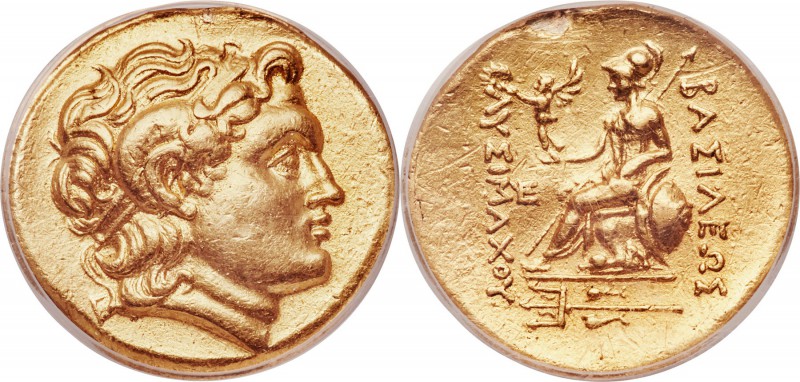 THRACIAN KINGDOM. Lysimachus (305-281 BC). AV stater (21mm, 12h). ANACS EF 40, m...