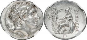 THRACIAN KINGDOM. Lysimachus (305-281 BC). AR tetradrachm (31mm, 17.13 gm, 12h). NGC Choice AU 5/5 - 4/5, Fine Style. Pergamum, ca. 297-281 BC. Diadem...